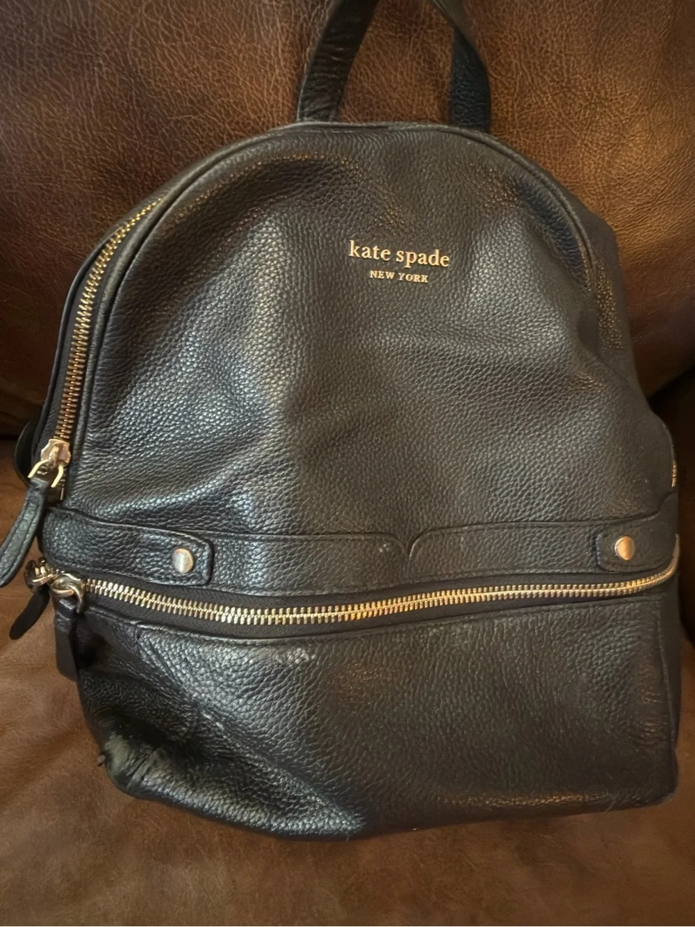 kate spade Black Pebbled Leather Mini Backpack with Gold Hardware